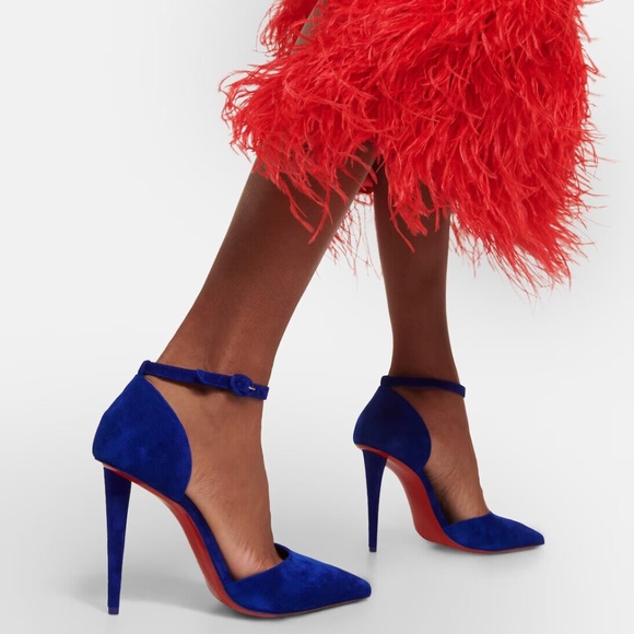 Christian Louboutin Astrida Bride 100 Blue Suede Pumps Heels Shoes - Picture 4 of 7